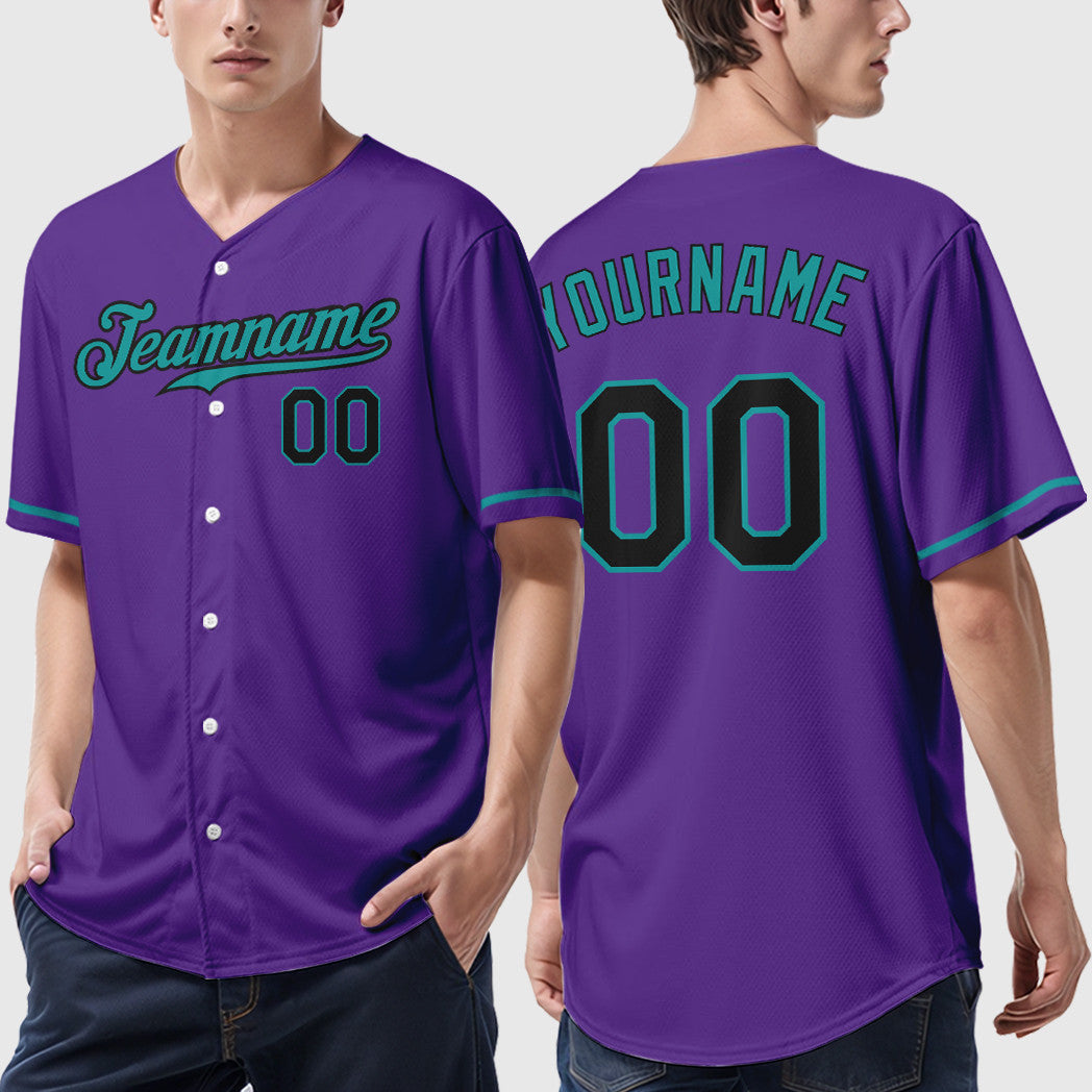 Custom Purple Black Teal Baseball Jersey