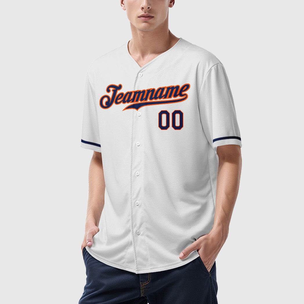 Custom White Navy Navy-Orange Baseball Jersey