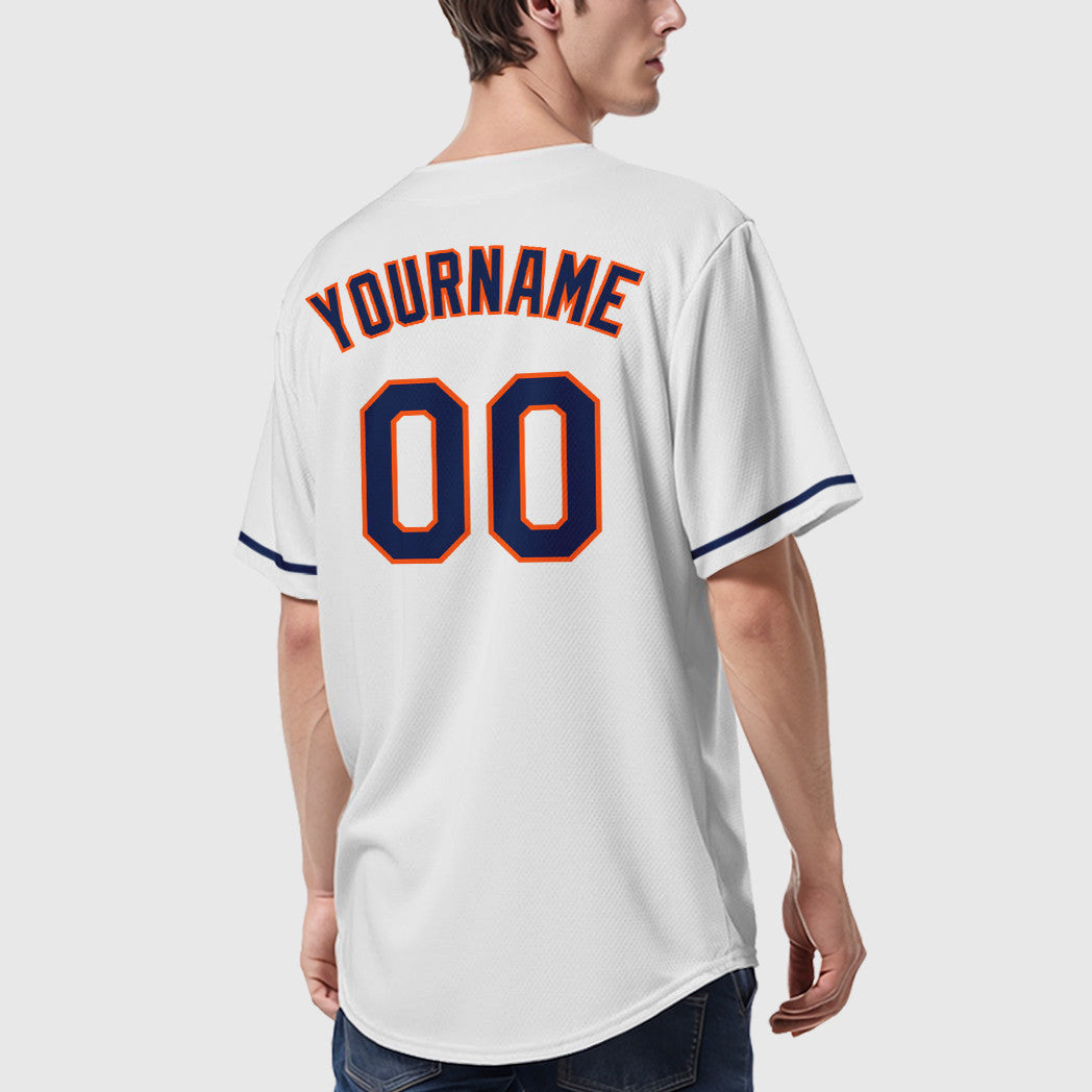 Custom White Navy Navy-Orange Baseball Jersey