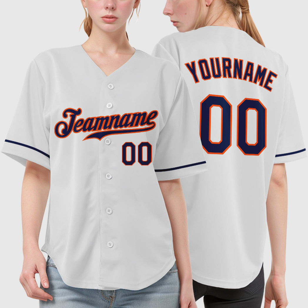 Custom White Navy Navy-Orange Baseball Jersey