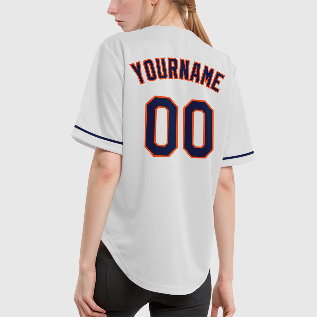 Custom White Navy Navy-Orange Baseball Jersey