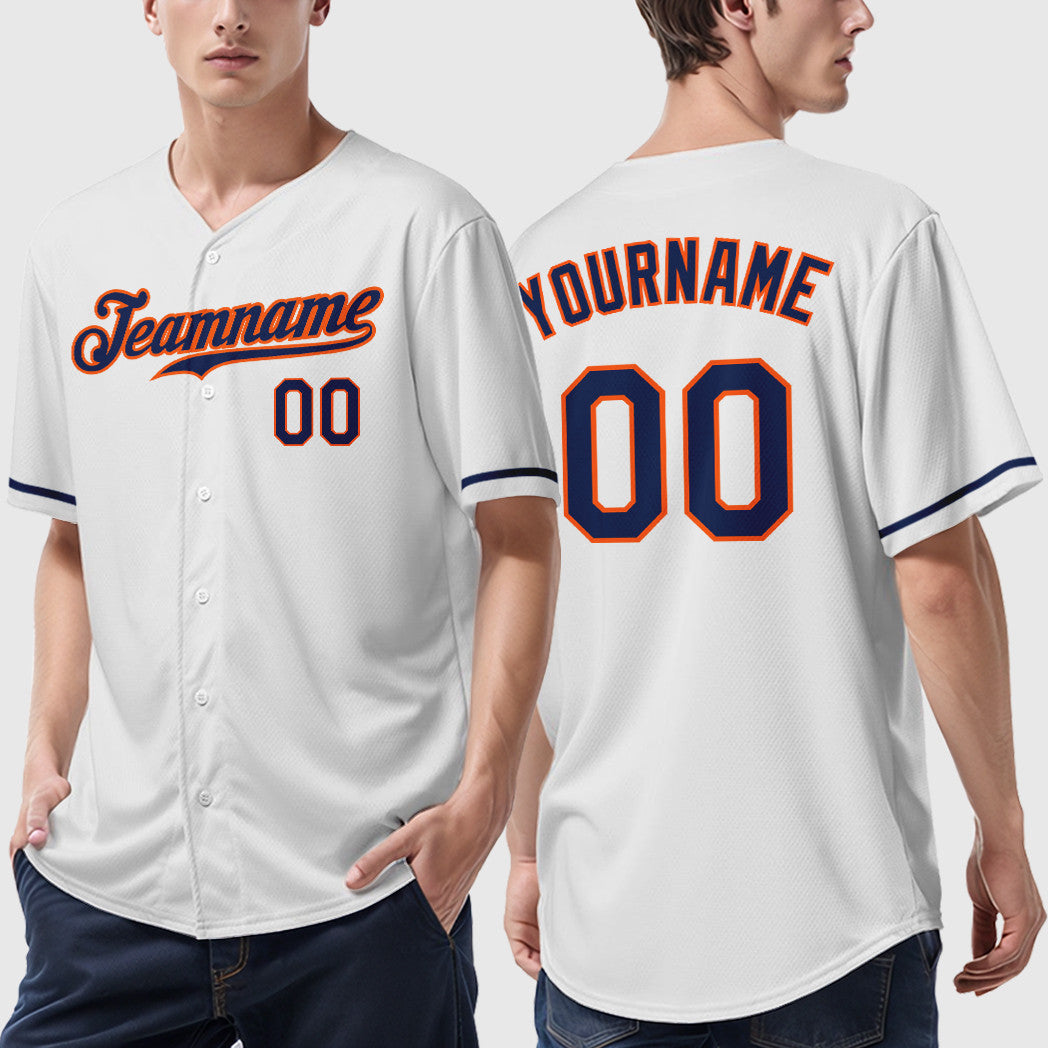 Custom White Navy Navy-Orange Baseball Jersey