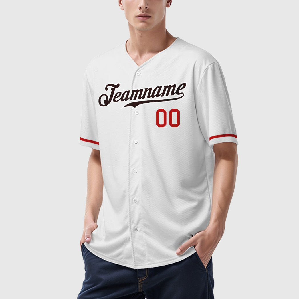Custom White Brown Red-Brown Baseball Jersey