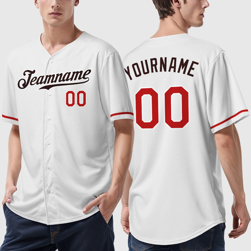 Custom White Brown Red-Brown Baseball Jersey