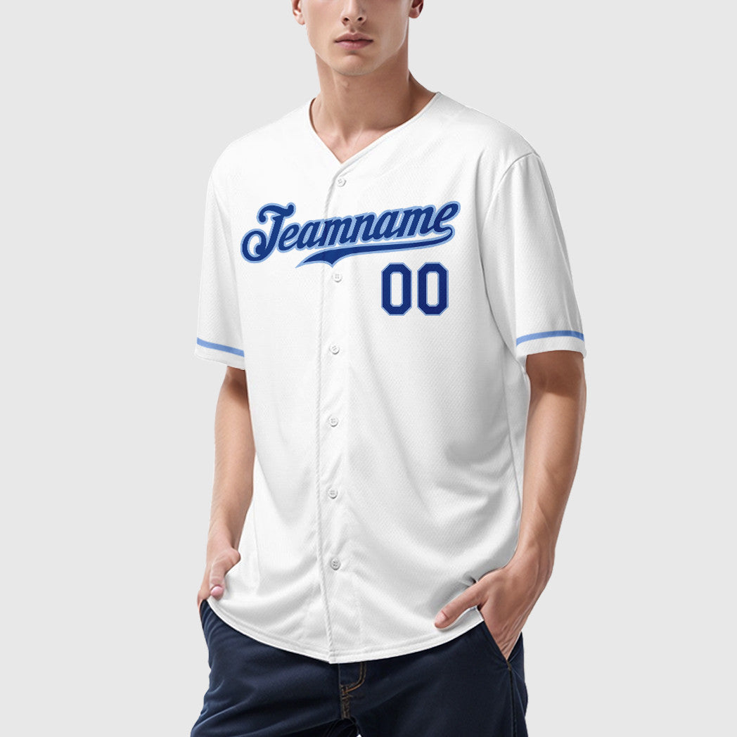 Custom White Royal Royal-Light Blue Baseball Jersey