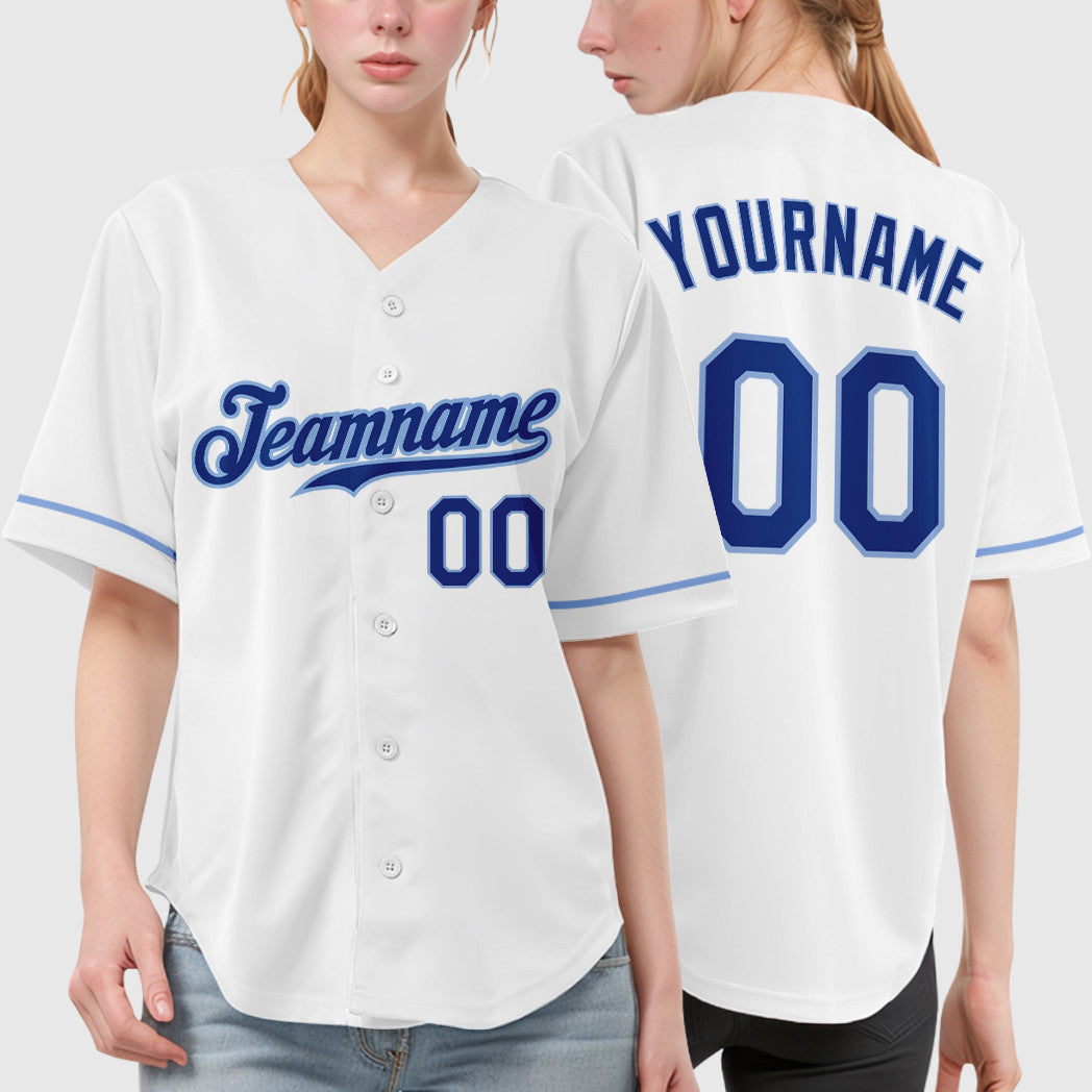 Custom White Royal Royal-Light Blue Baseball Jersey