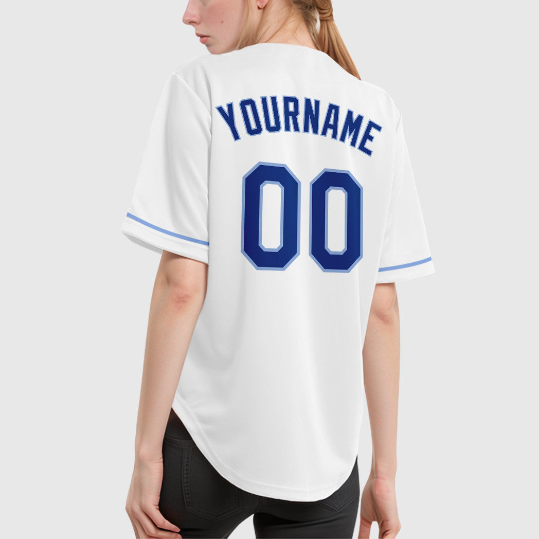 Custom White Royal Royal-Light Blue Baseball Jersey