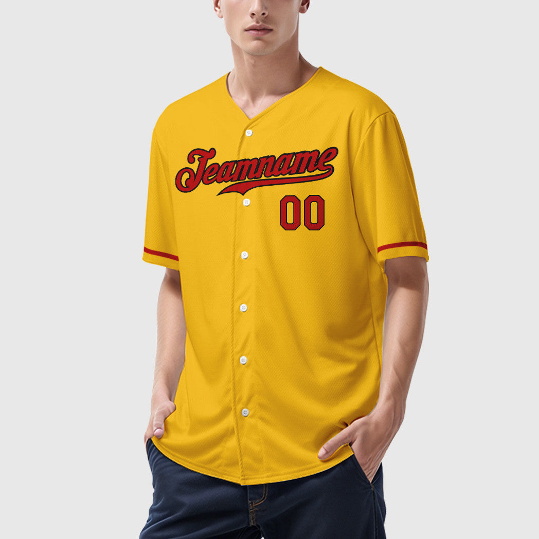 Custom Yellow Black Red-Black Baseball Jersey