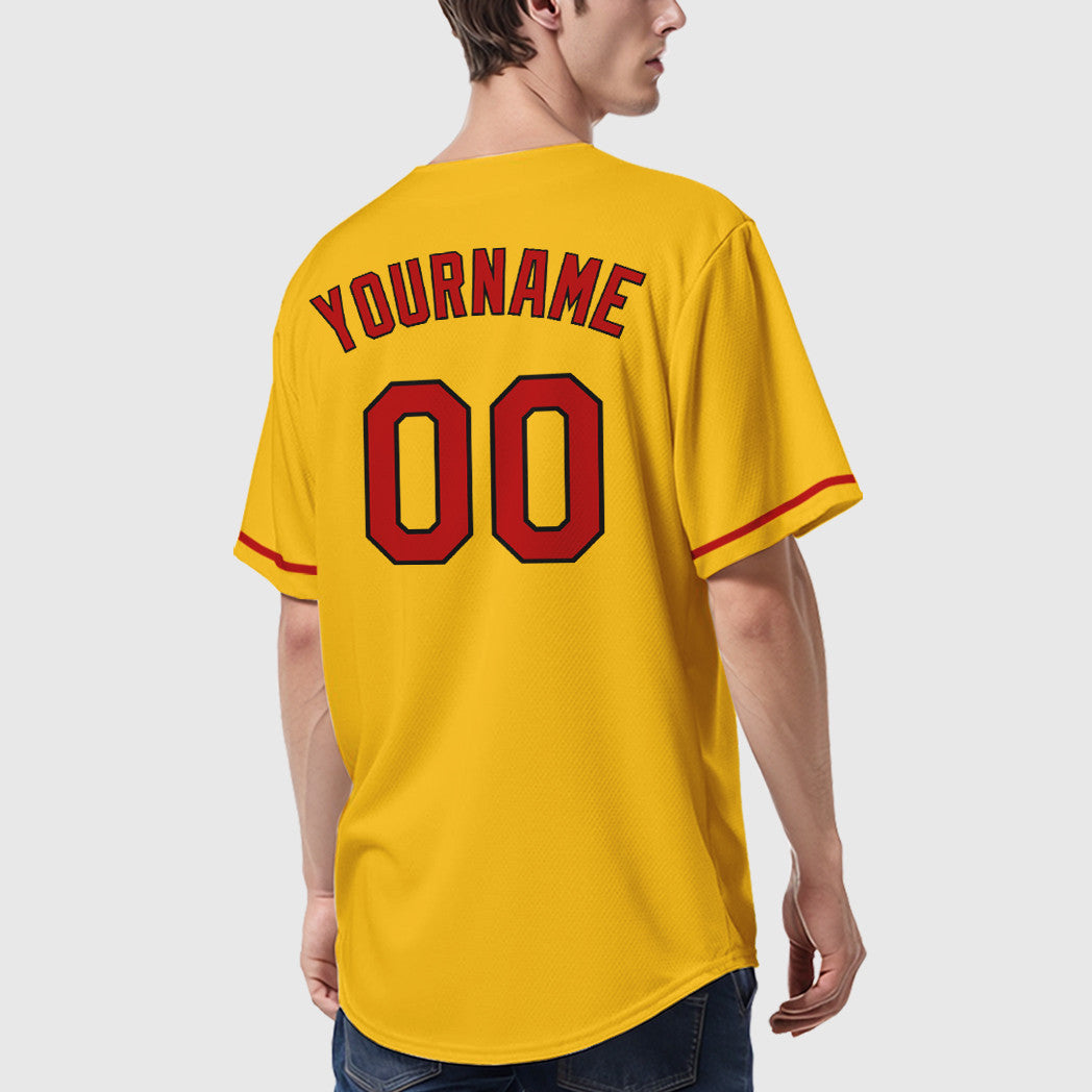 Custom Yellow Black Red-Black Baseball Jersey