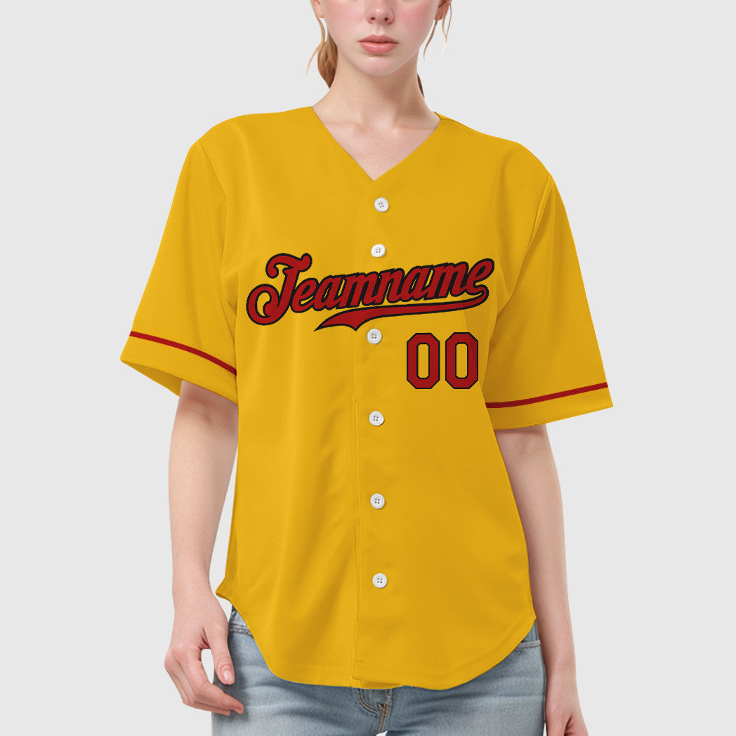 Custom Yellow Black Red-Black Baseball Jersey