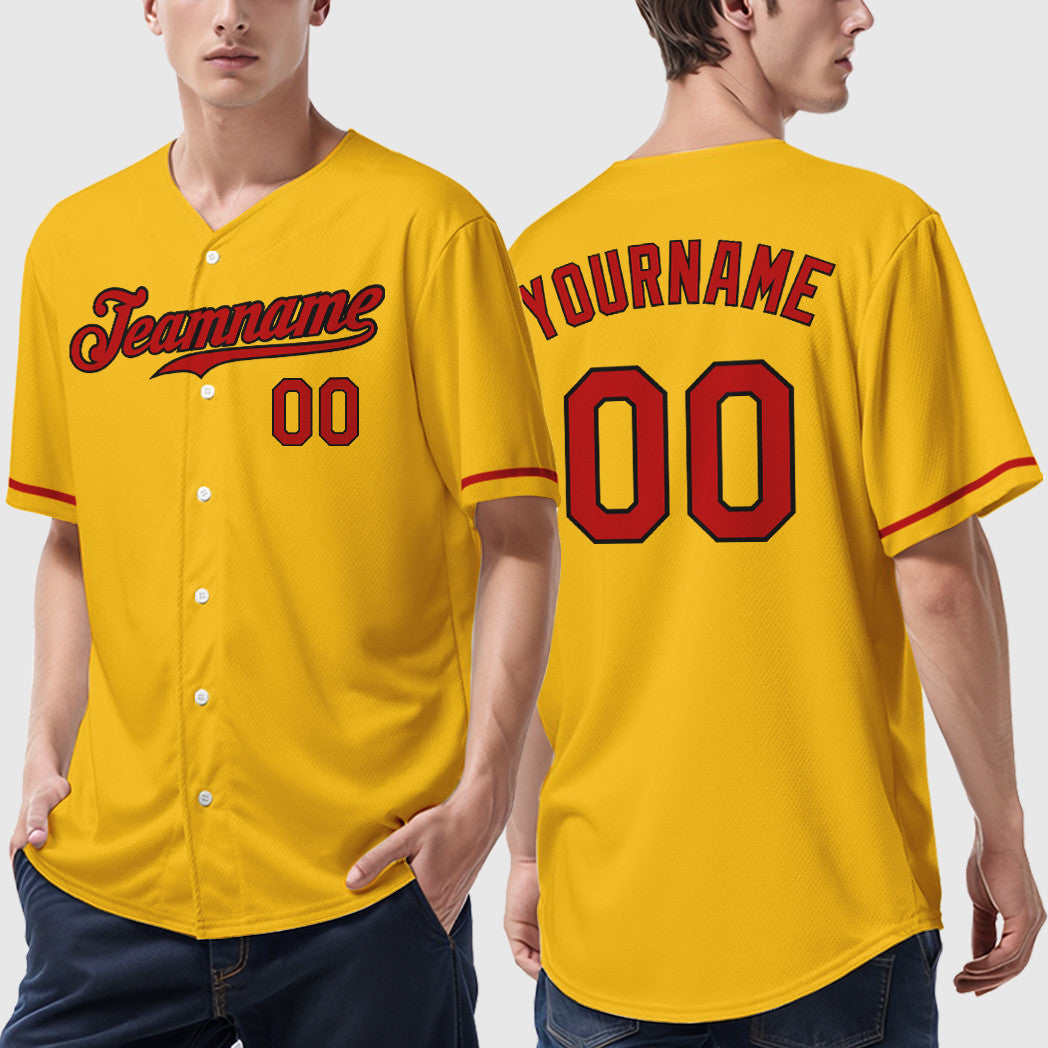 Custom Yellow Black Red-Black Baseball Jersey