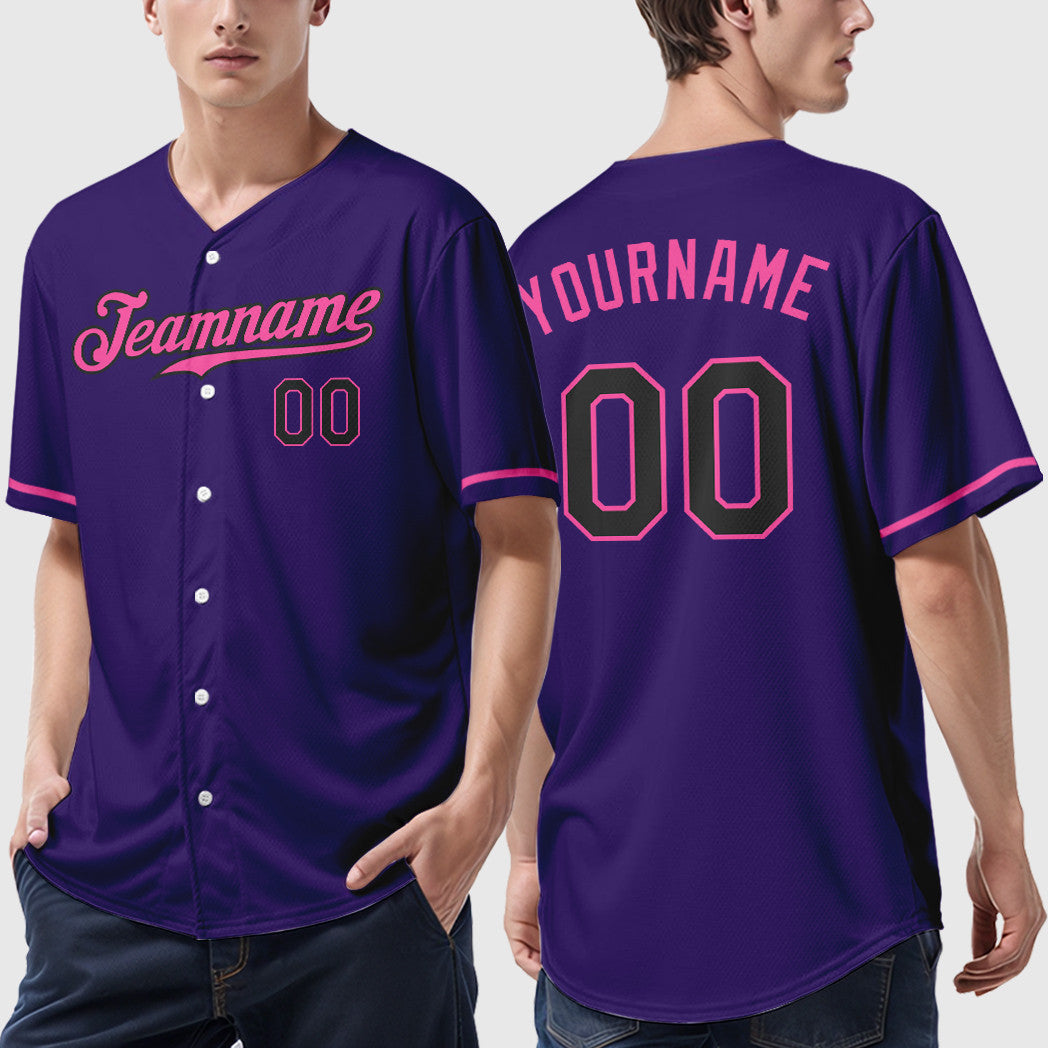 Custom Purple Black Pink Baseball Jersey