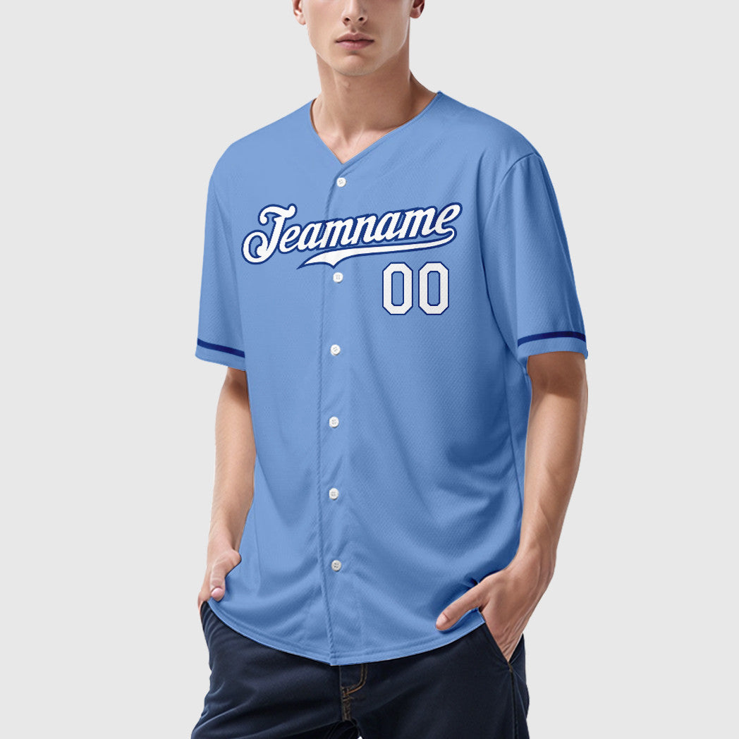 Custom Powder Blue White Royal Baseball Jersey