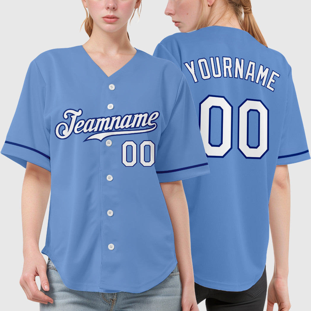 Custom Powder Blue White Royal Baseball Jersey