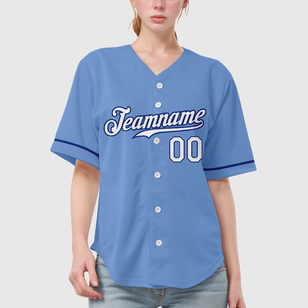 Custom Powder Blue White Royal Baseball Jersey