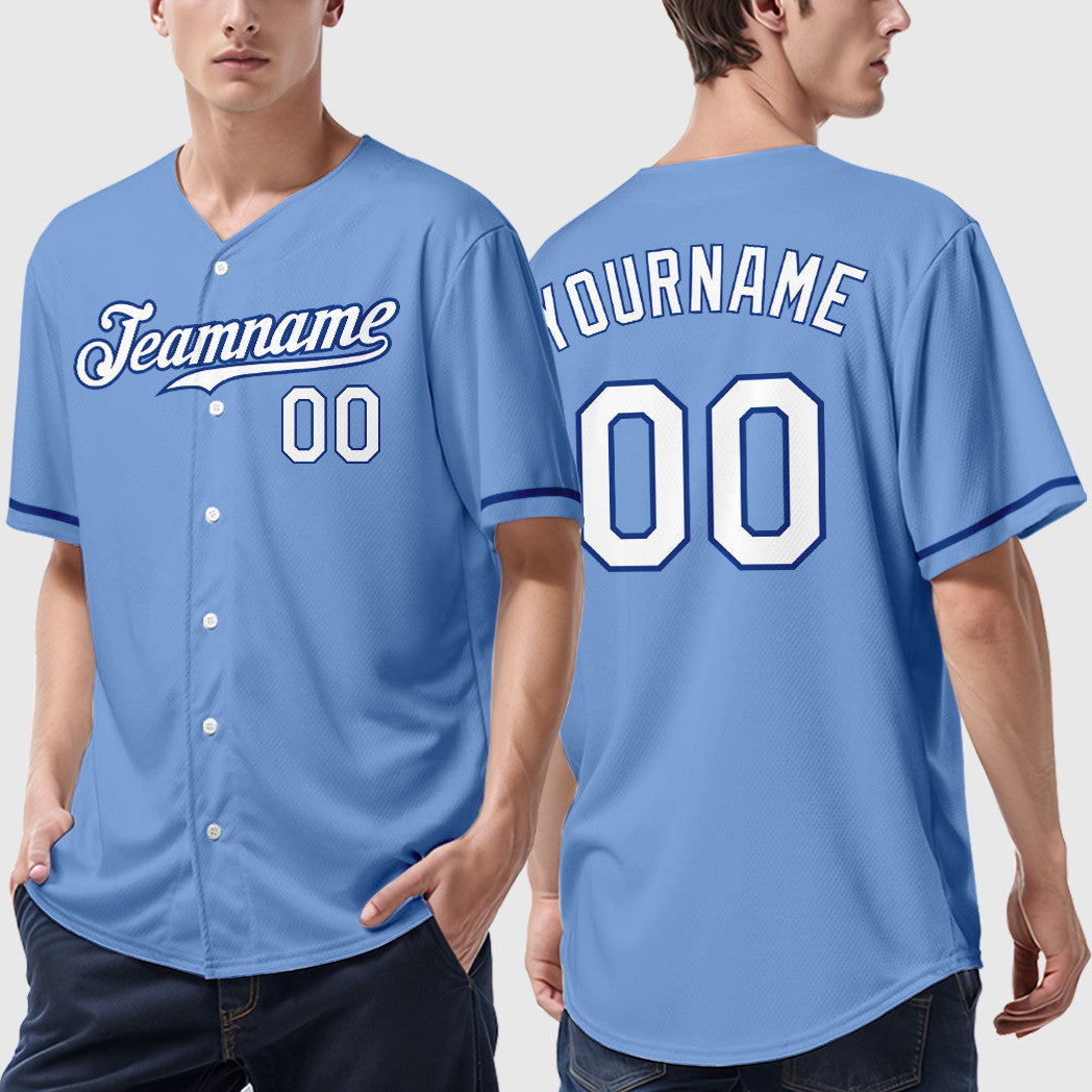 Custom Powder Blue White Royal Baseball Jersey