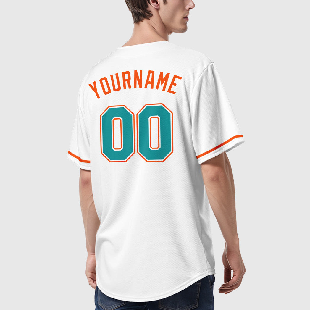 Custom White Teal Teal-Orange Baseball Jersey