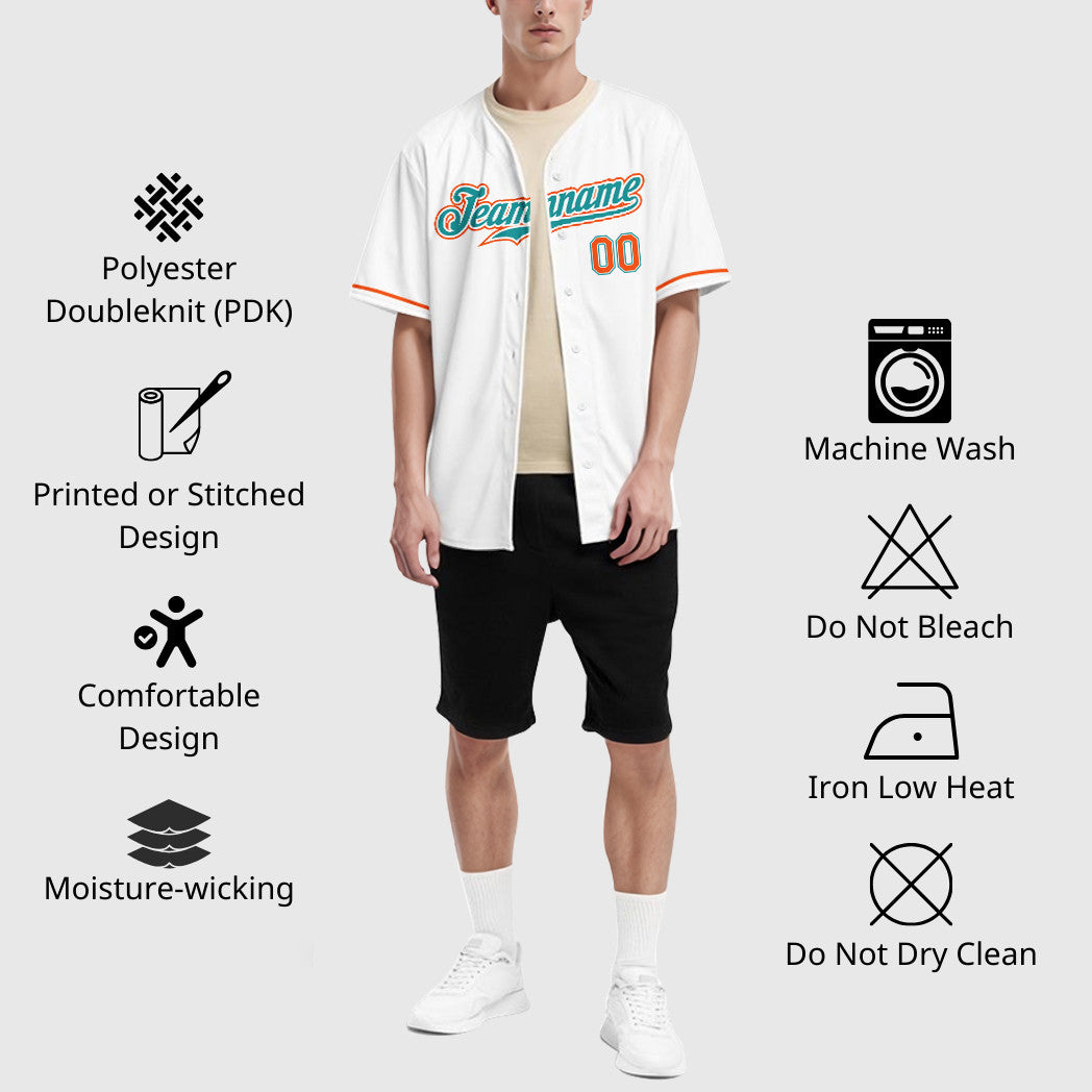 Custom White Teal Teal-Orange Baseball Jersey