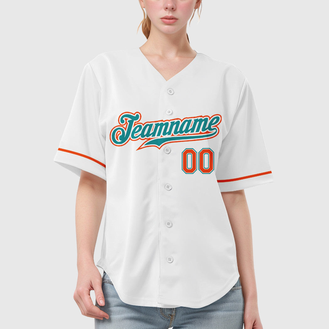 Custom White Teal Teal-Orange Baseball Jersey
