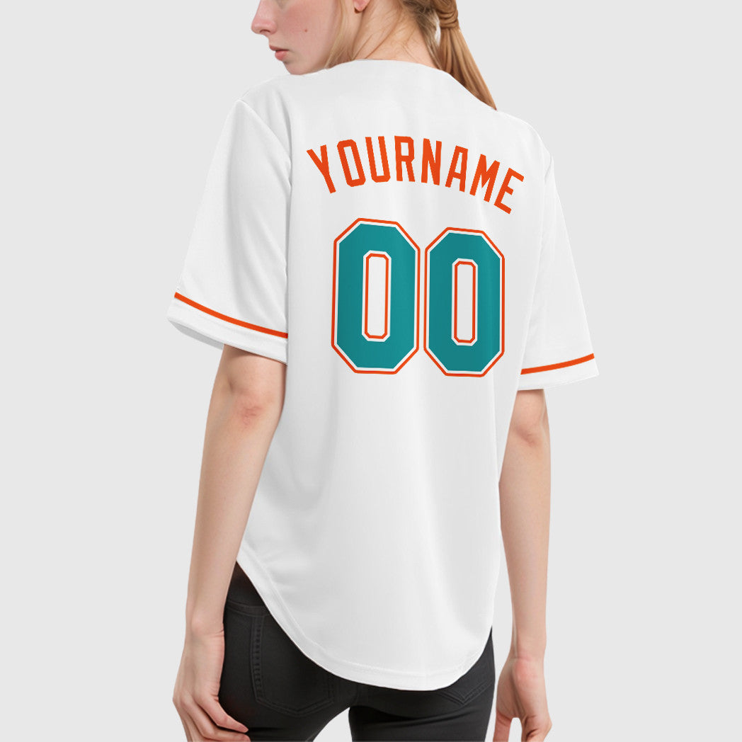 Custom White Teal Teal-Orange Baseball Jersey