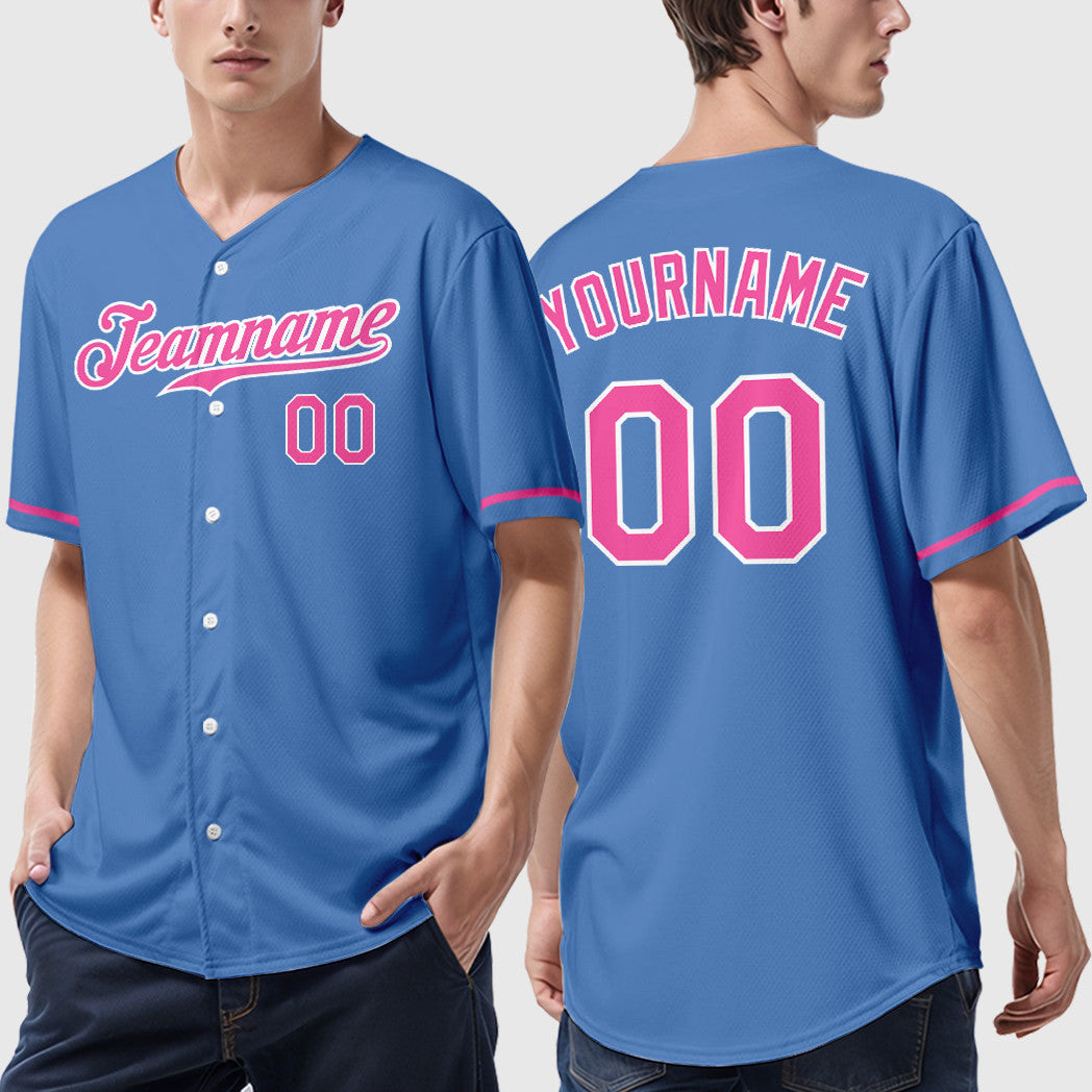 Custom Powder Blue White Pink Baseball Jersey