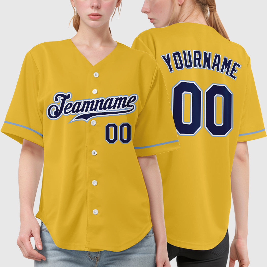 Custom Yellow Navy Navy-Light Blue Baseball Jersey