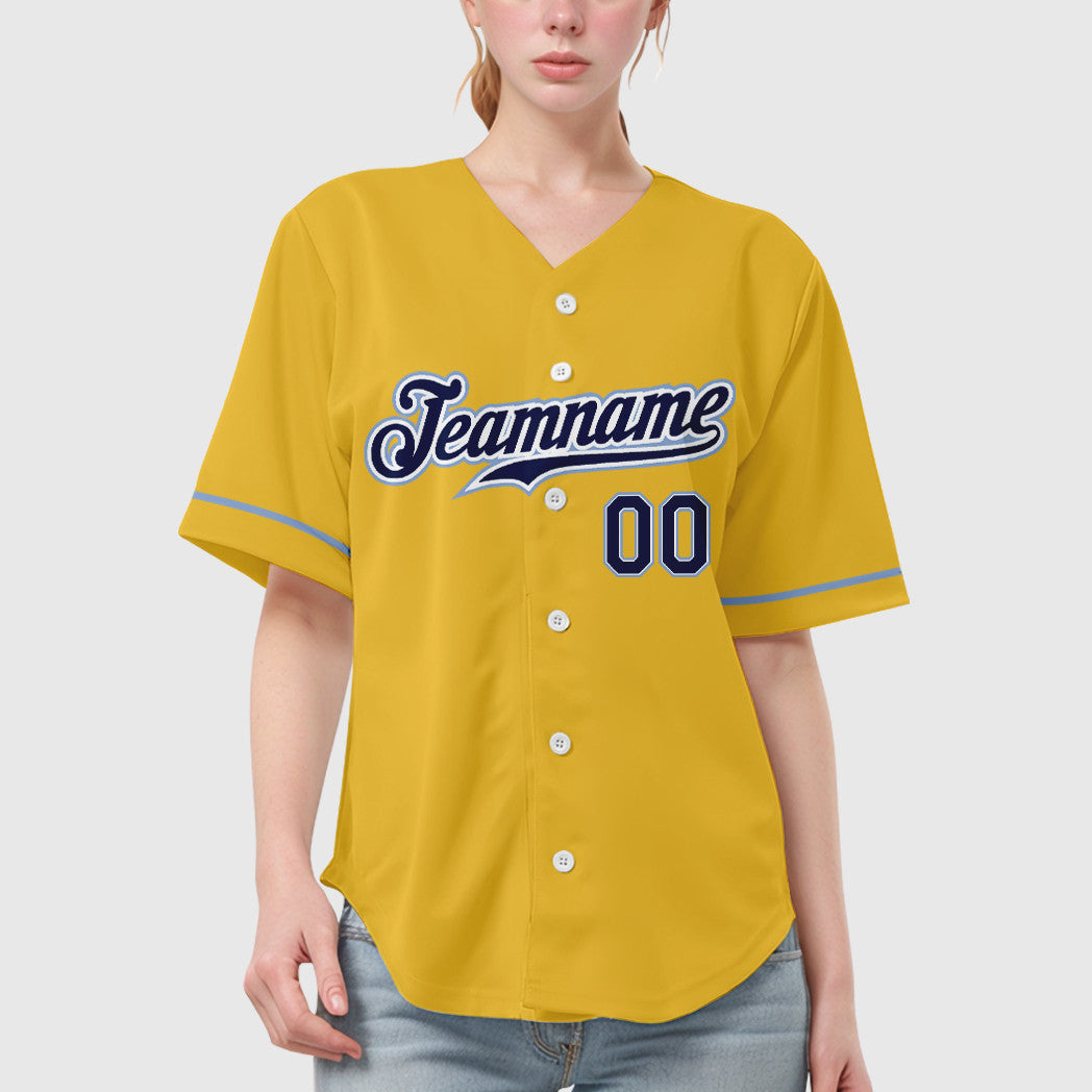 Custom Yellow Navy Navy-Light Blue Baseball Jersey