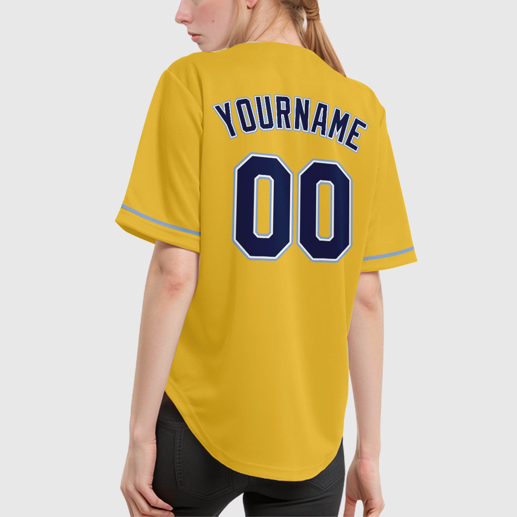 Custom Yellow Navy Navy-Light Blue Baseball Jersey