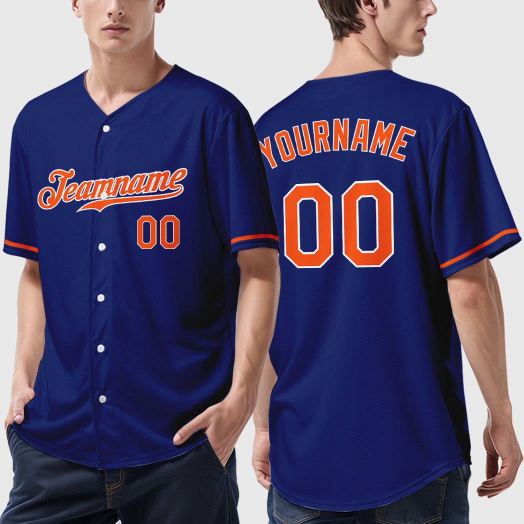 Custom Royal White Orange Baseball Jersey