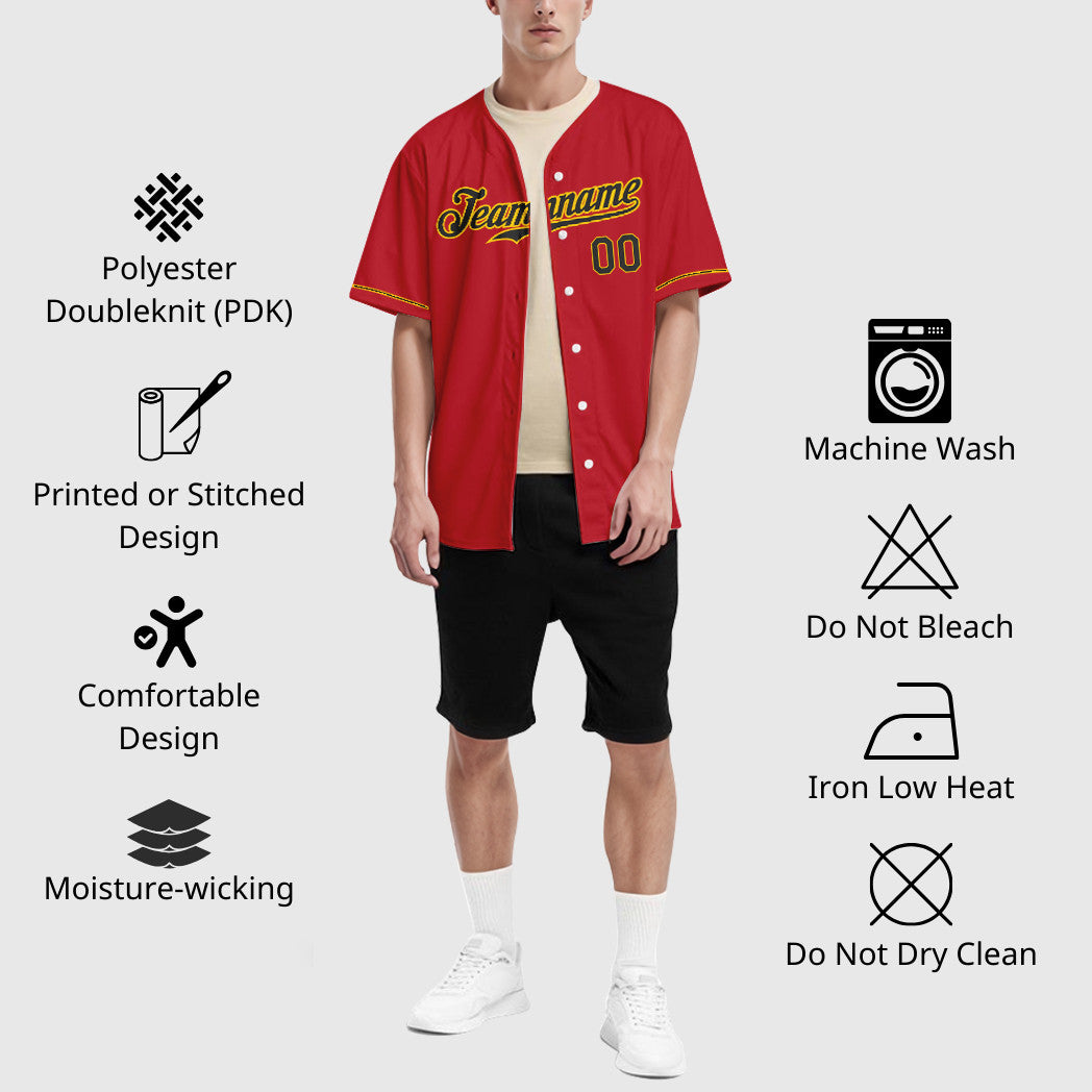 Custom Red Black Black-Gold Baseball Jersey