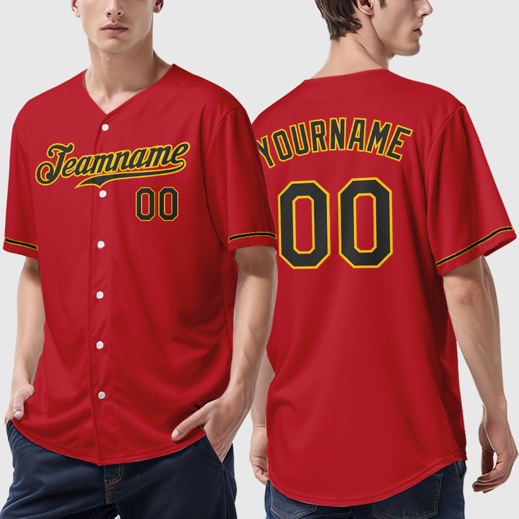 Custom Red Black Black-Gold Baseball Jersey