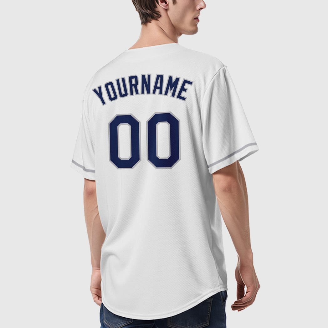 Custom White Navy Navy-Gray Baseball Jersey
