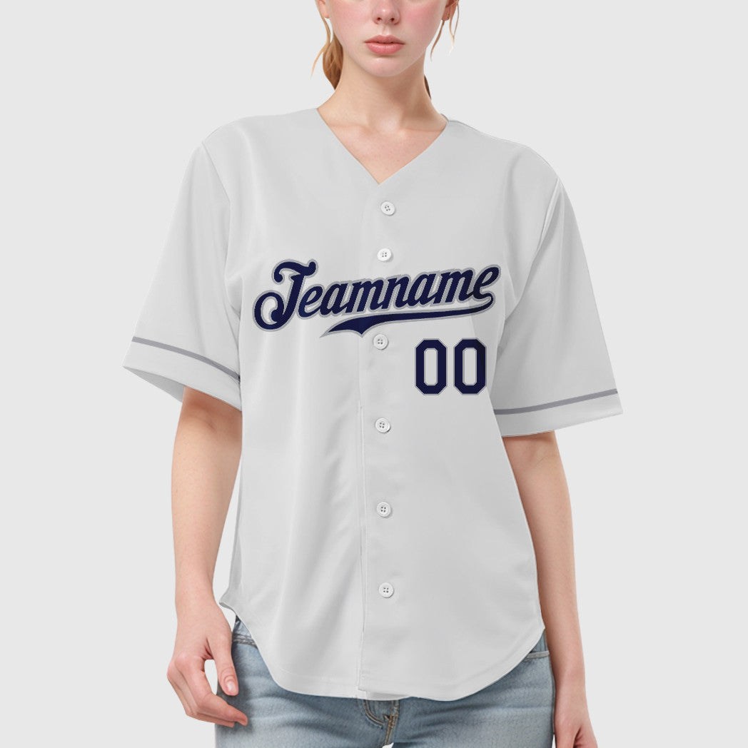 Custom White Navy Navy-Gray Baseball Jersey