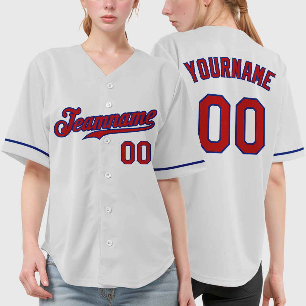Custom White Red Red-Royal Baseball Jersey
