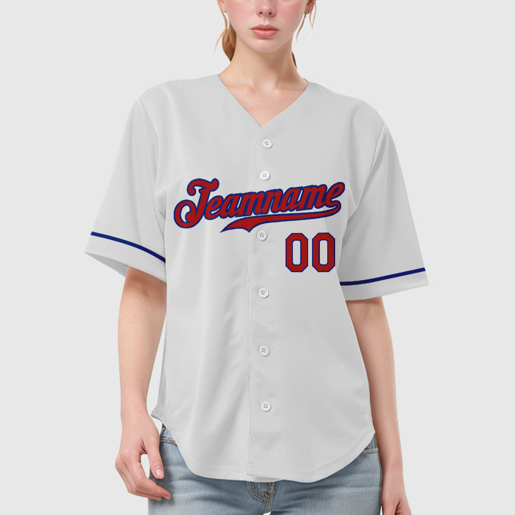 Custom White Red Red-Royal Baseball Jersey