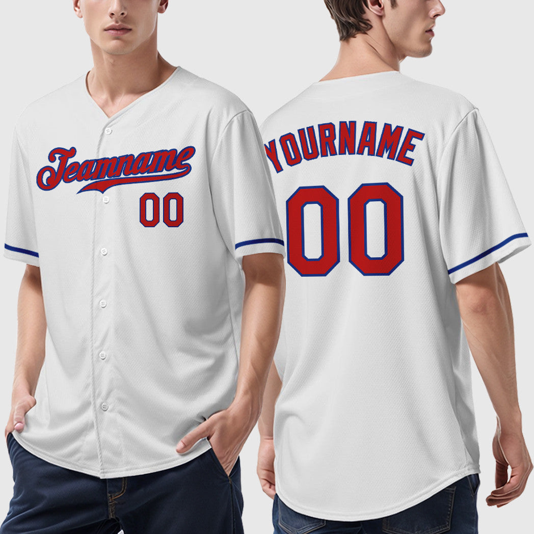 Custom White Red Red-Royal Baseball Jersey