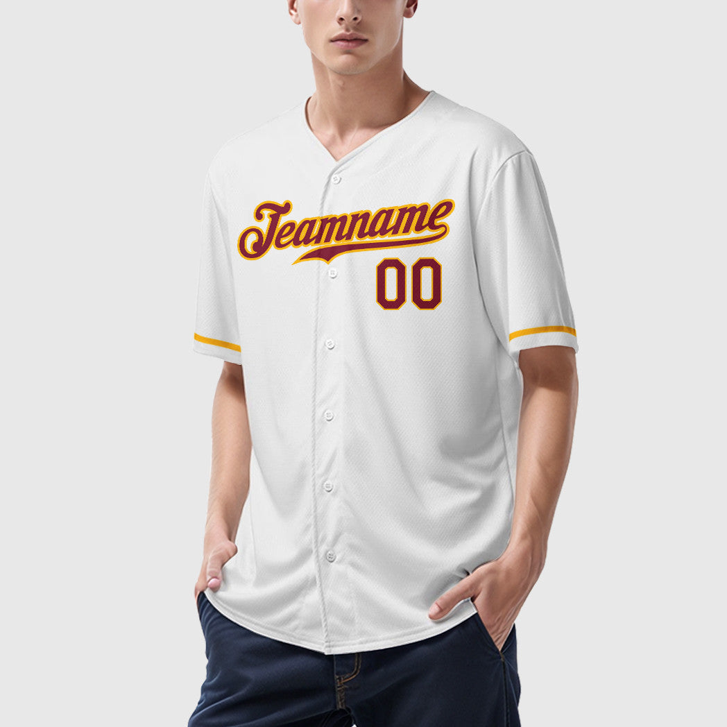 Custom White Crimson Crimson-Gold Baseball Jersey
