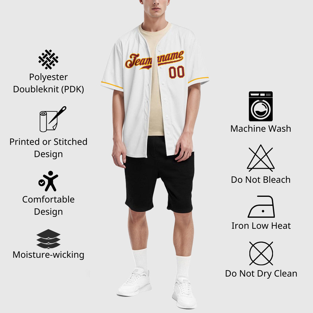 Custom White Crimson Crimson-Gold Baseball Jersey