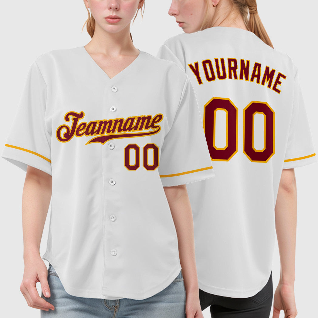 Custom White Crimson Crimson-Gold Baseball Jersey