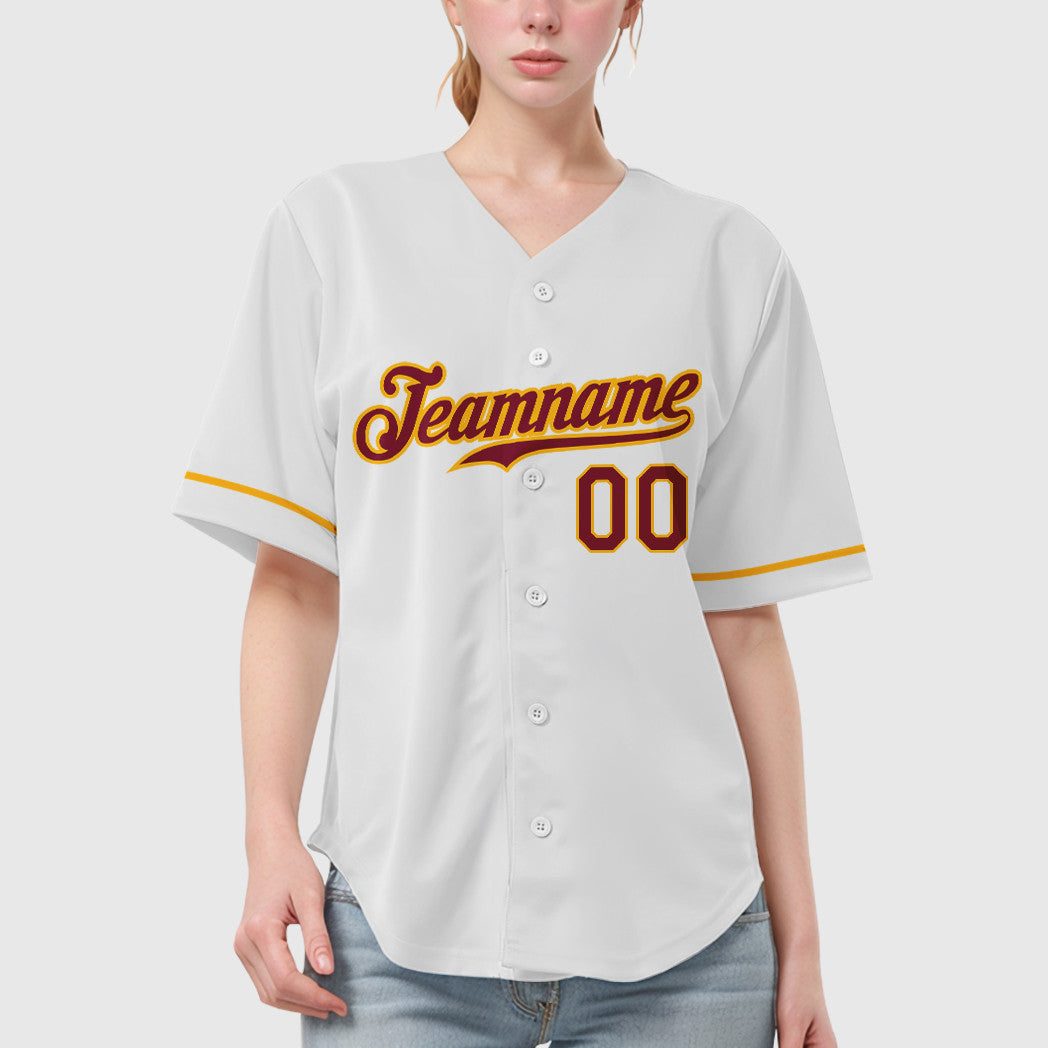 Custom White Crimson Crimson-Gold Baseball Jersey
