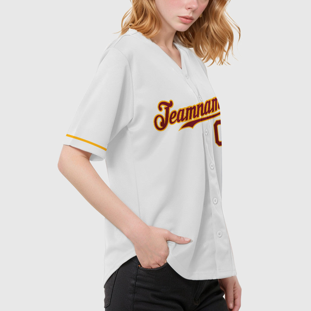 Custom White Crimson Crimson-Gold Baseball Jersey