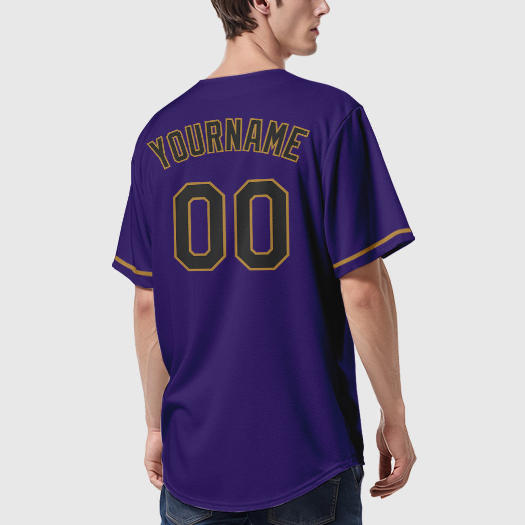 Custom Purple Black Black-Old Gold Baseball Jersey