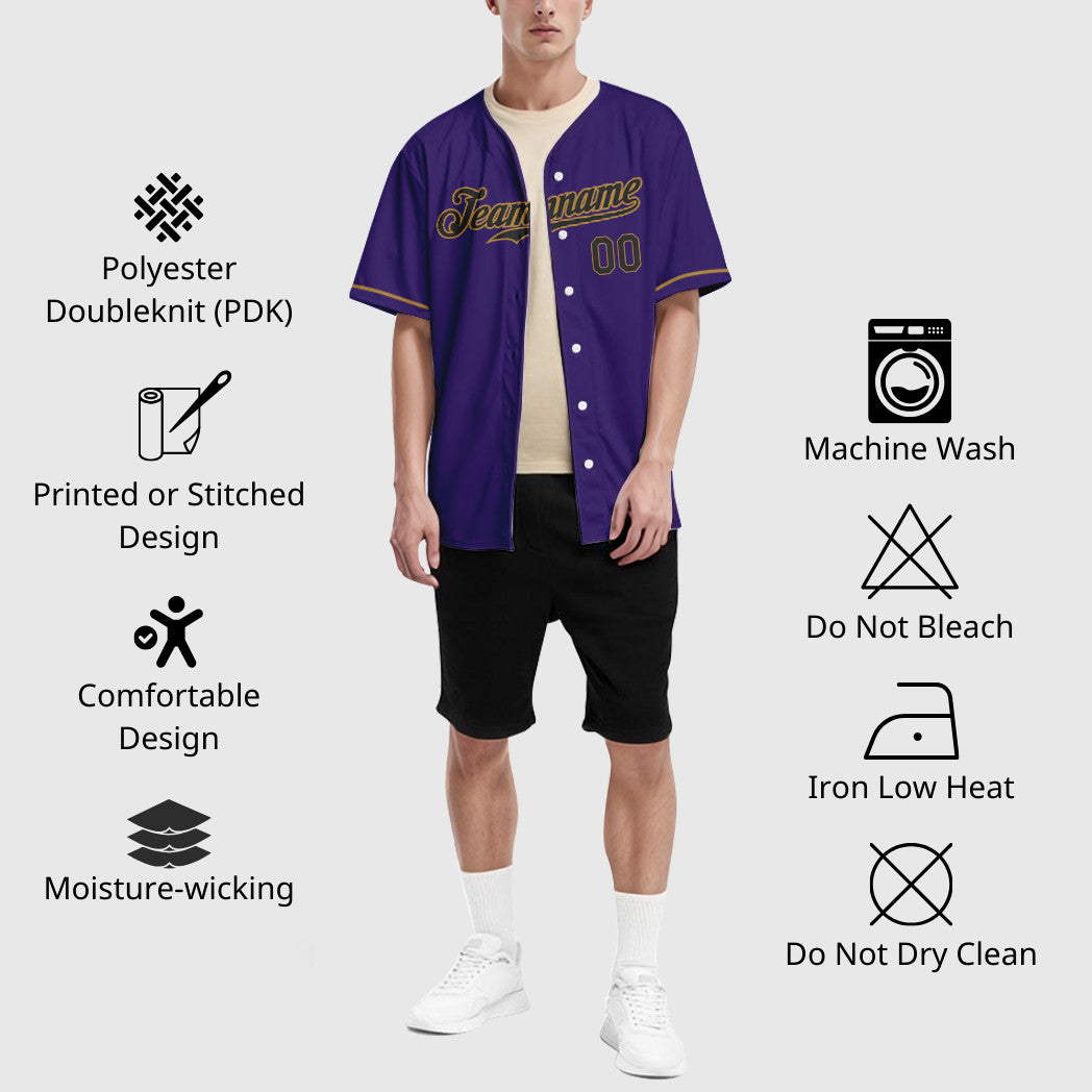 Custom Purple Black Black-Old Gold Baseball Jersey