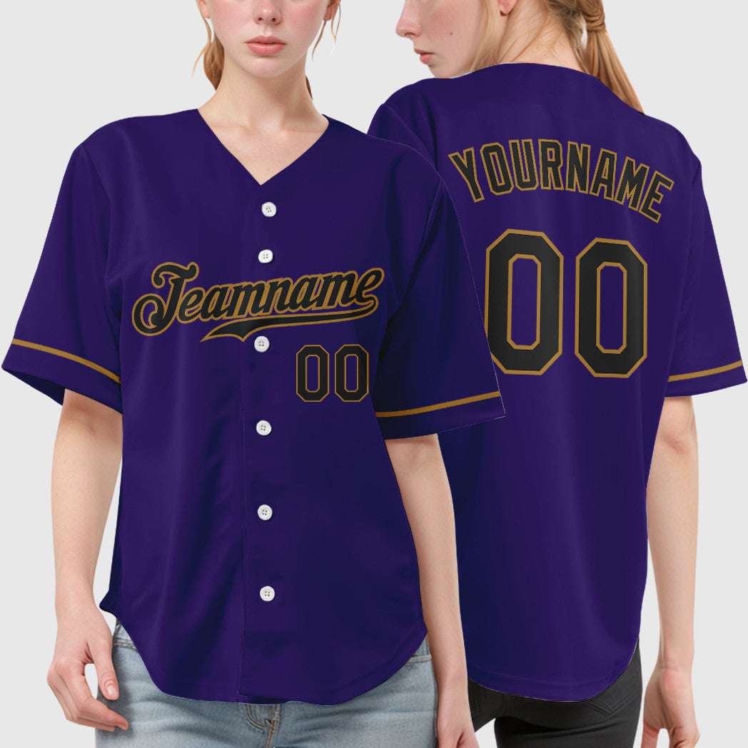 Custom Purple Black Black-Old Gold Baseball Jersey