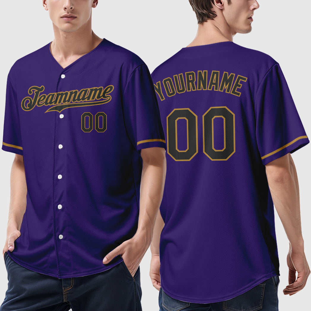 Custom Purple Black Black-Old Gold Baseball Jersey