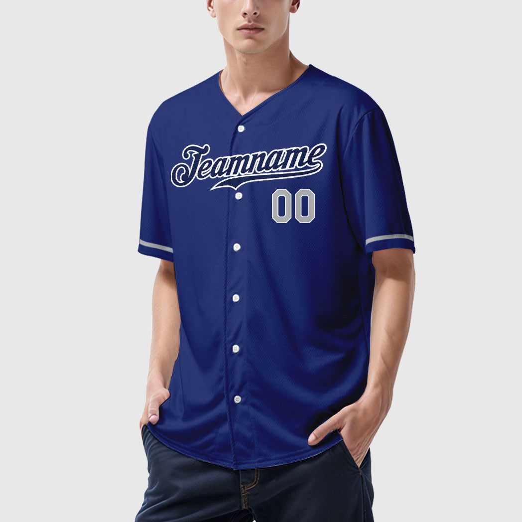 Custom Royal White Gray-Navy Baseball Jersey