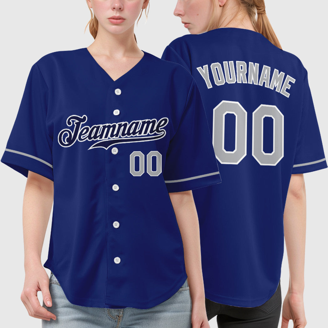 Custom Royal White Gray-Navy Baseball Jersey