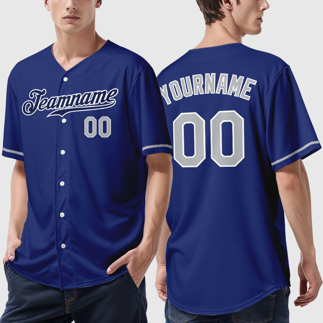 Custom Royal White Gray-Navy Baseball Jersey