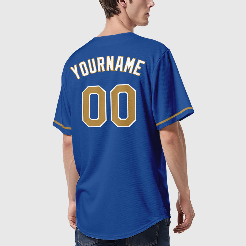 Custom Royal White Old Gold-White Feature Baseball Jersey