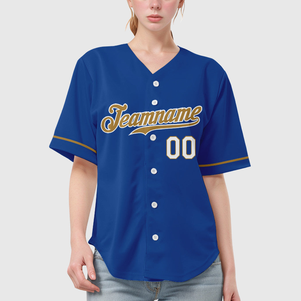 Custom Royal White Old Gold-White Feature Baseball Jersey